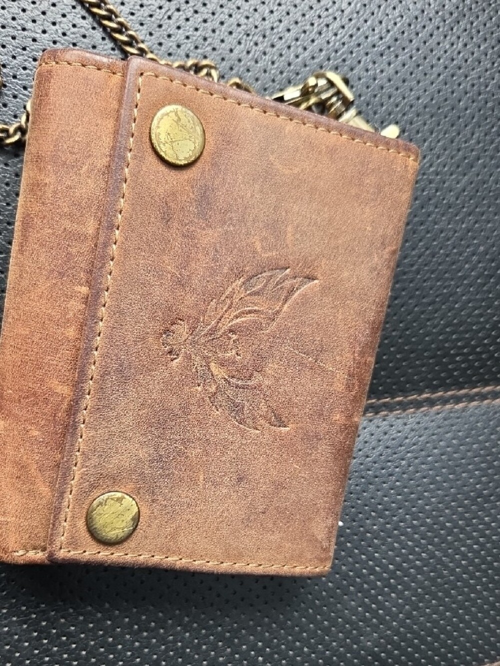 Men's Brown Leather Chain Wallet Card Holder - Picture 3 of 10
